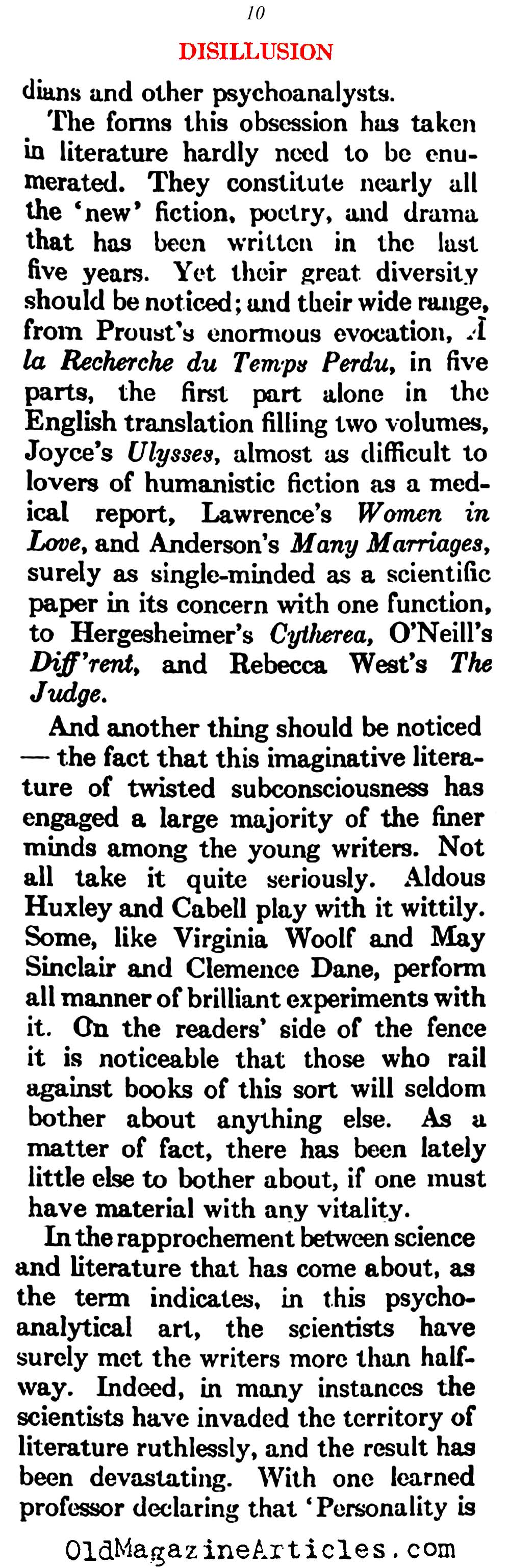 The Literature of Disillusion (Atlantic Monthly, 1923)