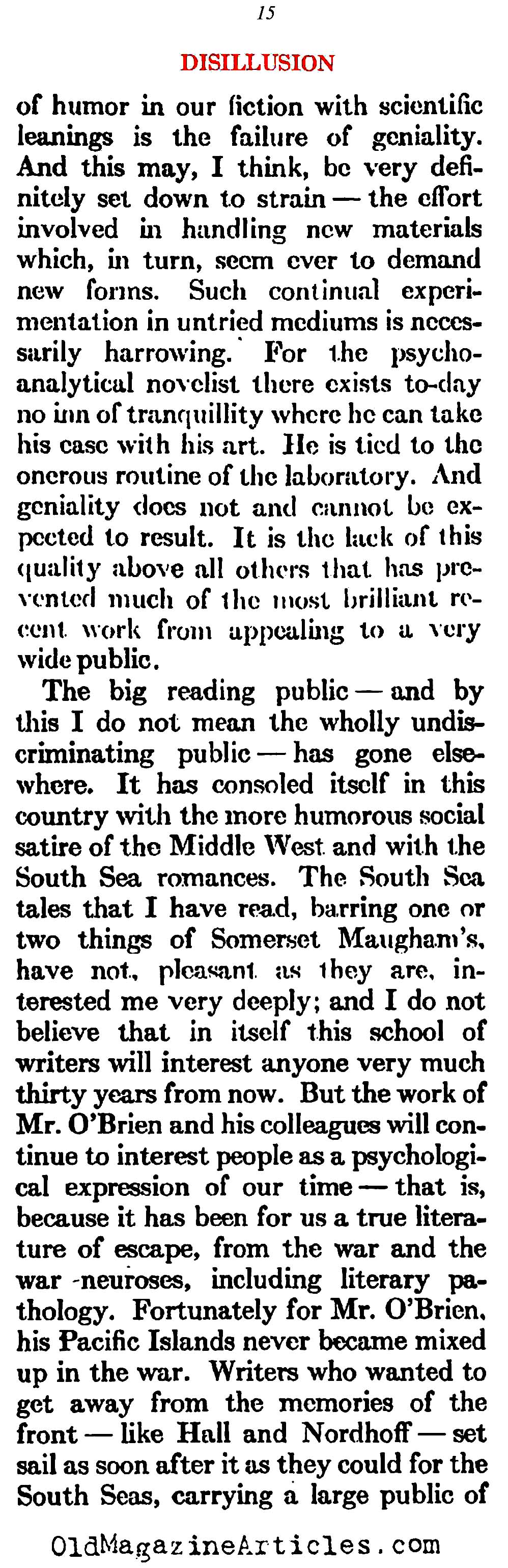 The Pessimism That Followed W.W. I   (Atlantic Monthly, 1923)