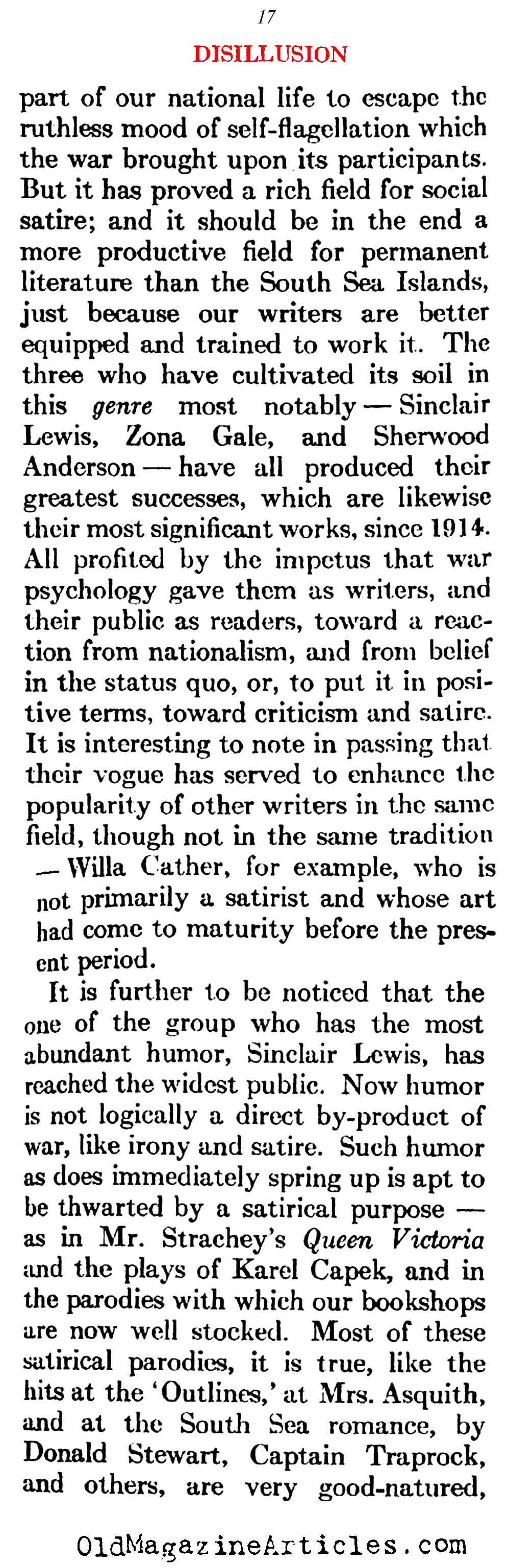 The Pessimism That Followed W.W. I   (Atlantic Monthly, 1923)