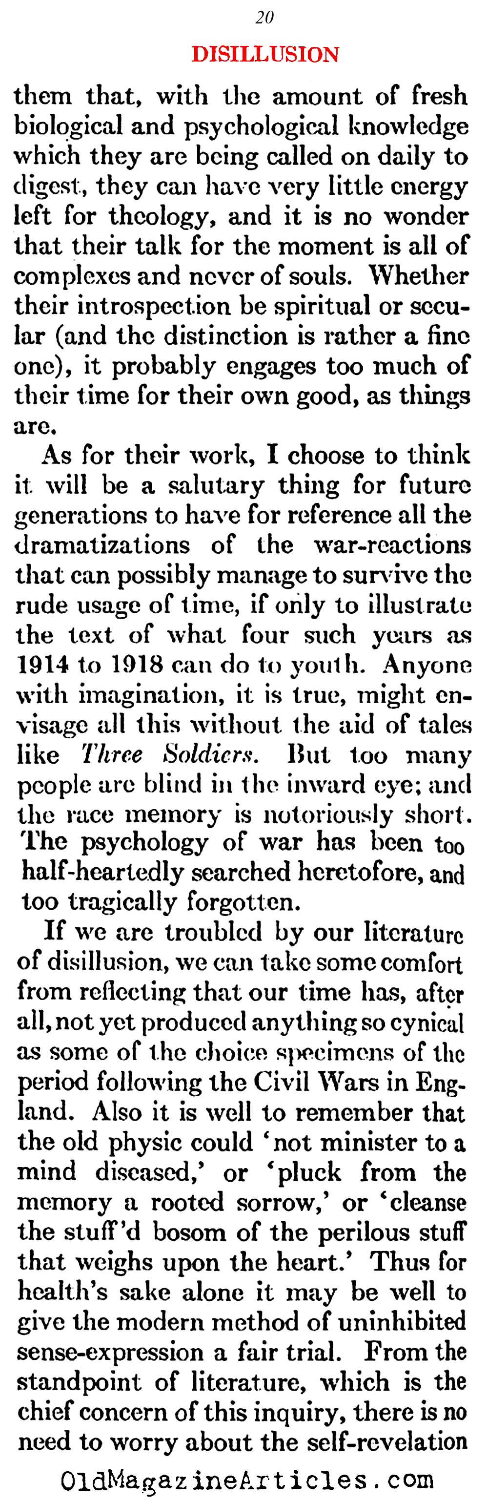 The Pessimism That Followed W.W. I   (Atlantic Monthly, 1923)