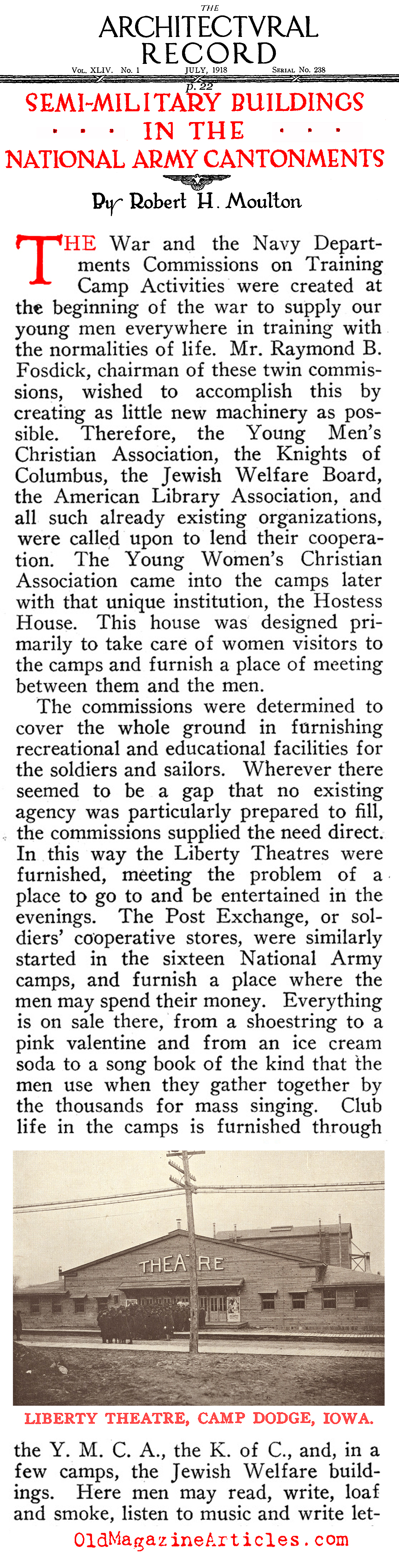 Relief Agency Structures on U.S. Army Camp Grounds (Architectural Record, 1918)