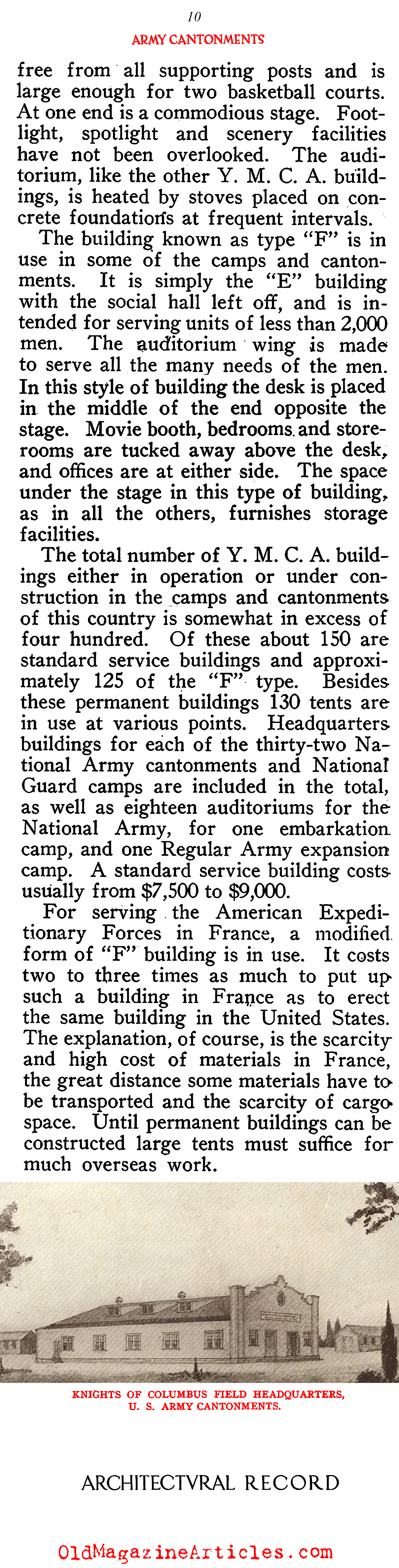 Relief Agency Structures on U.S. Army Camp Grounds (Architectural Record, 1918)