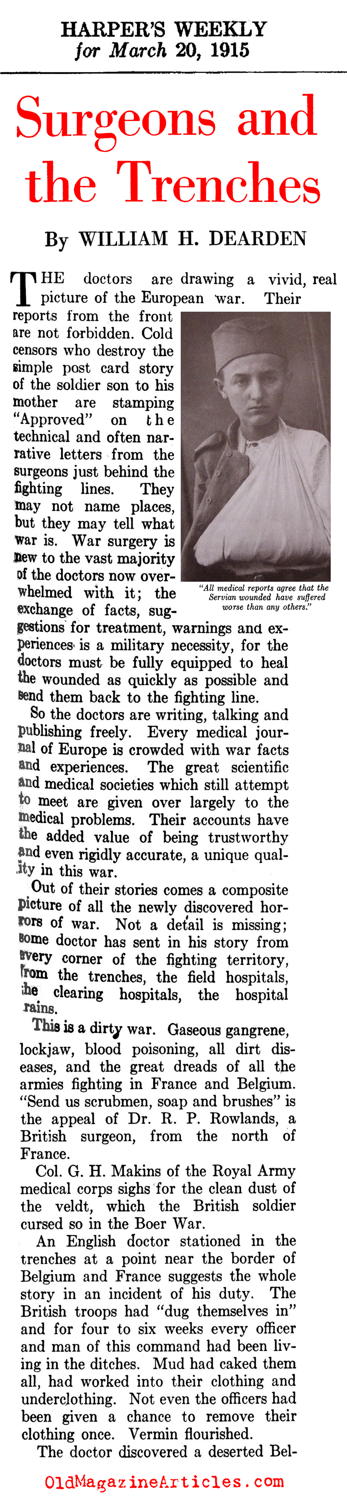 Trench Warfare and the Wounds That Were Inflicted (Harper's Weekly, 1915)