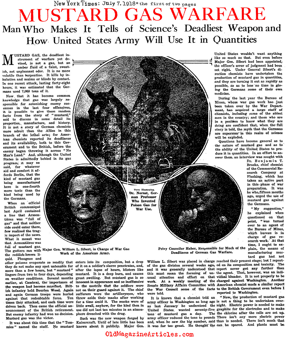 Mustard Gas Warfare  (NY Times, 1918)