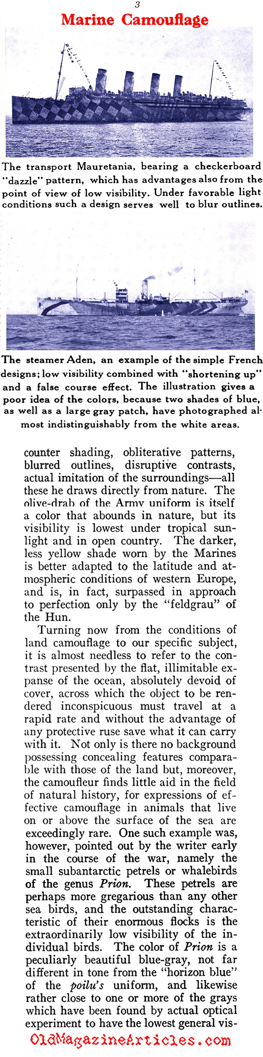 Naval Camouflage of W.W. I (Sea Power Magazine, 1919)