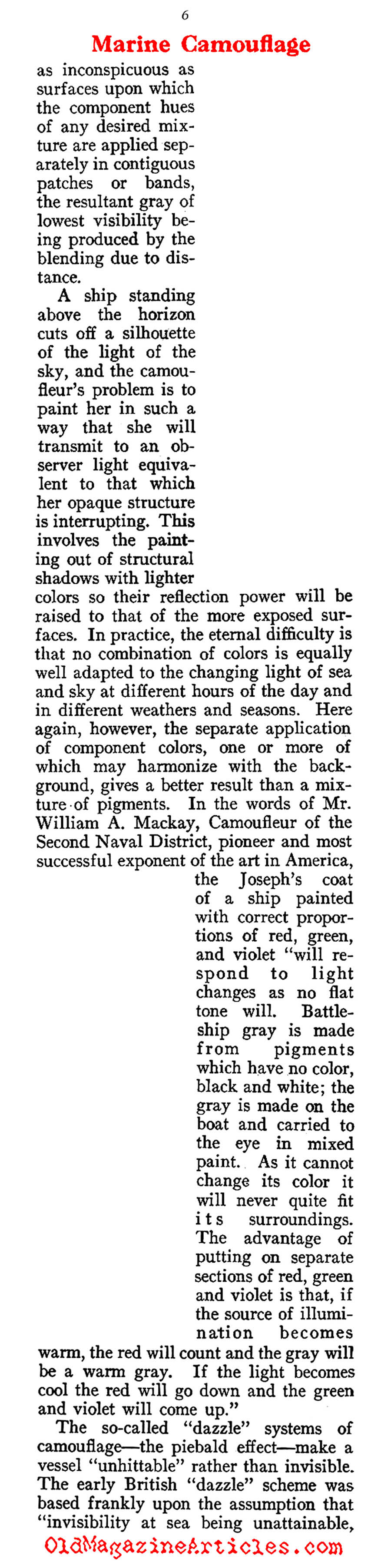 Naval Camouflage of W.W. I (Sea Power Magazine, 1919)