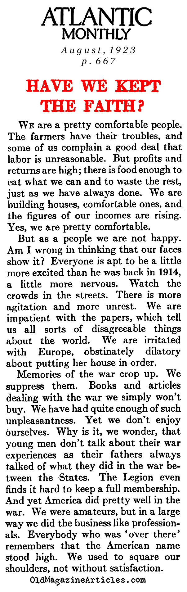 Remembering the American Dead (The Atlantic Monthly, 1923)