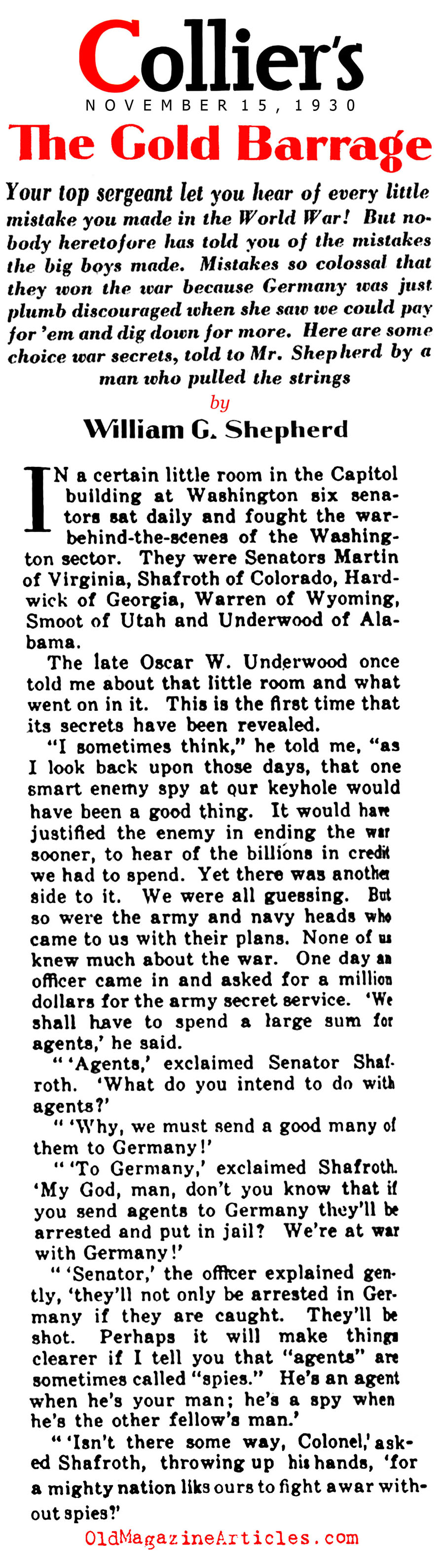 Woodrow Wilson's Errors (Collier's Magazine, 1930)