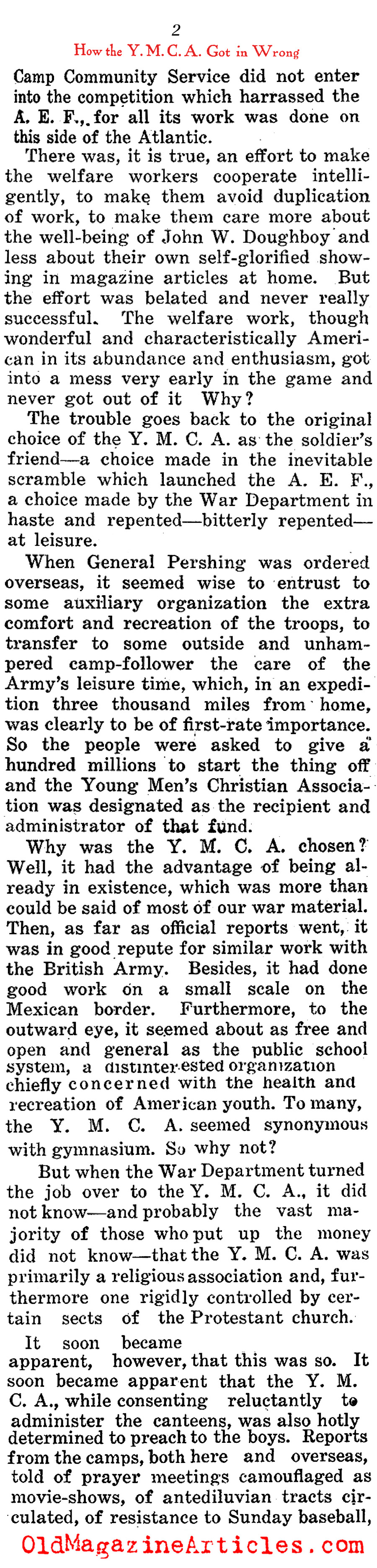 How the YMCA Got it Wrong (The Home Sector, 1919) 