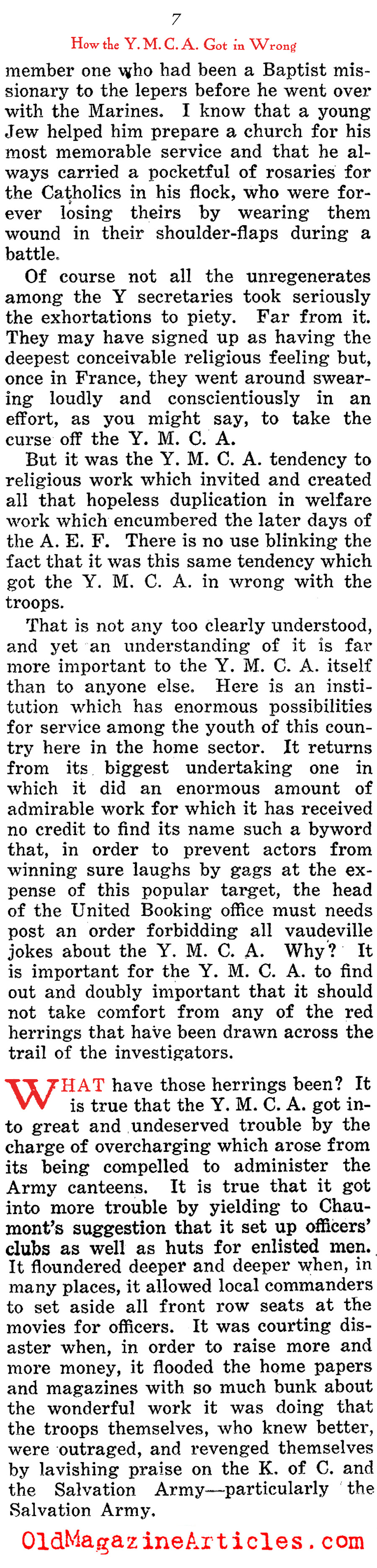 How the YMCA Got it Wrong (The Home Sector, 1919) 