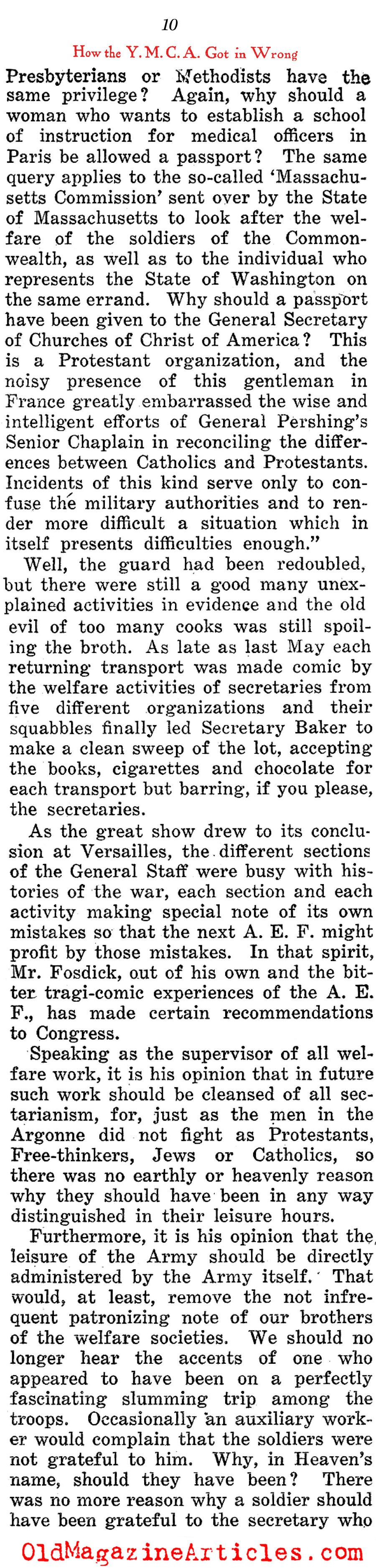 How the YMCA Got it Wrong (The Home Sector, 1919) 