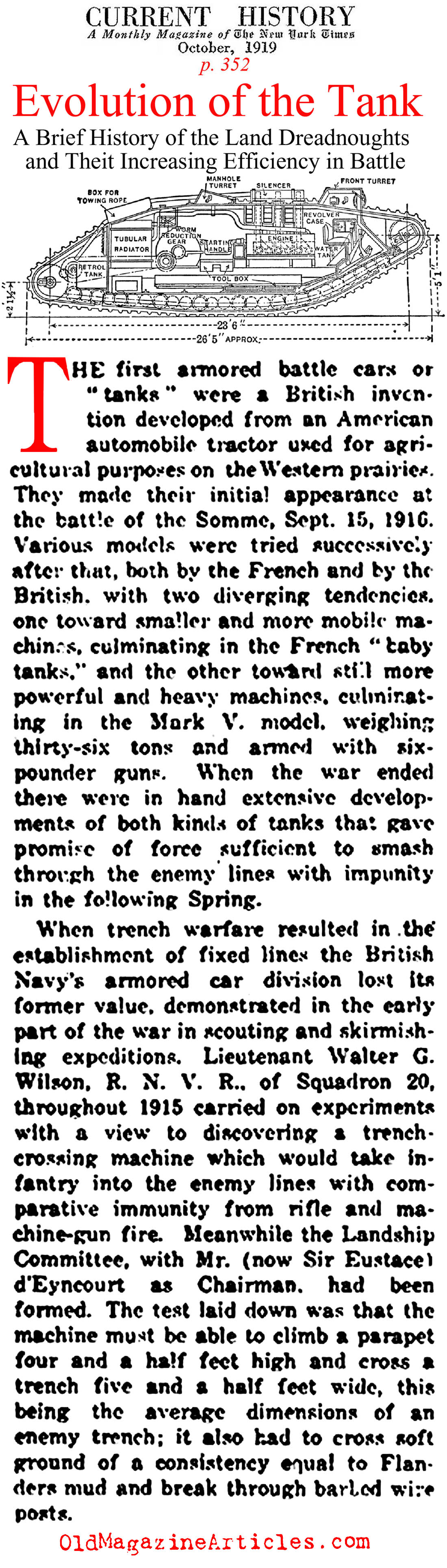 The Evolution of the Tank (NY Times, 1919)