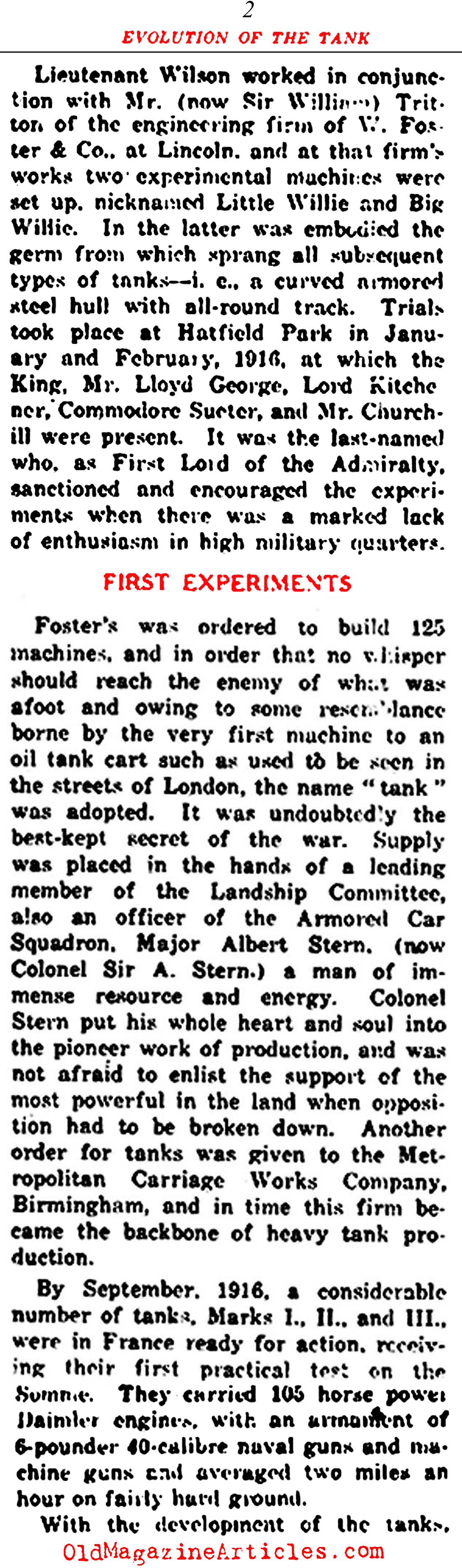 The Evolution of the Tank (NY Times, 1919)