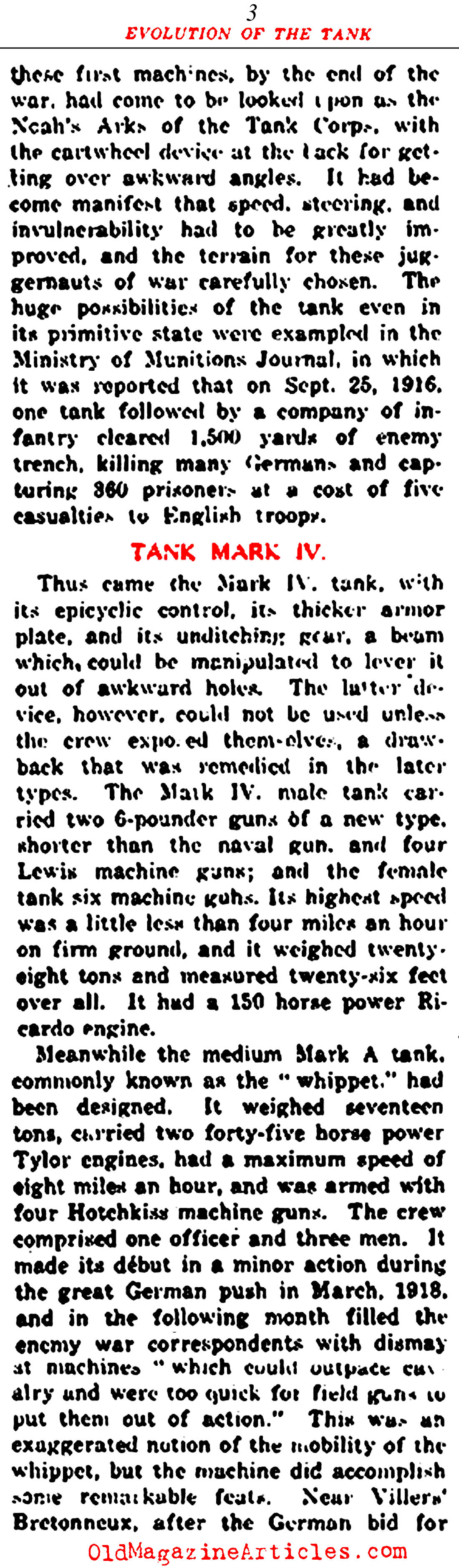 The Evolution of the Tank (NY Times, 1919)