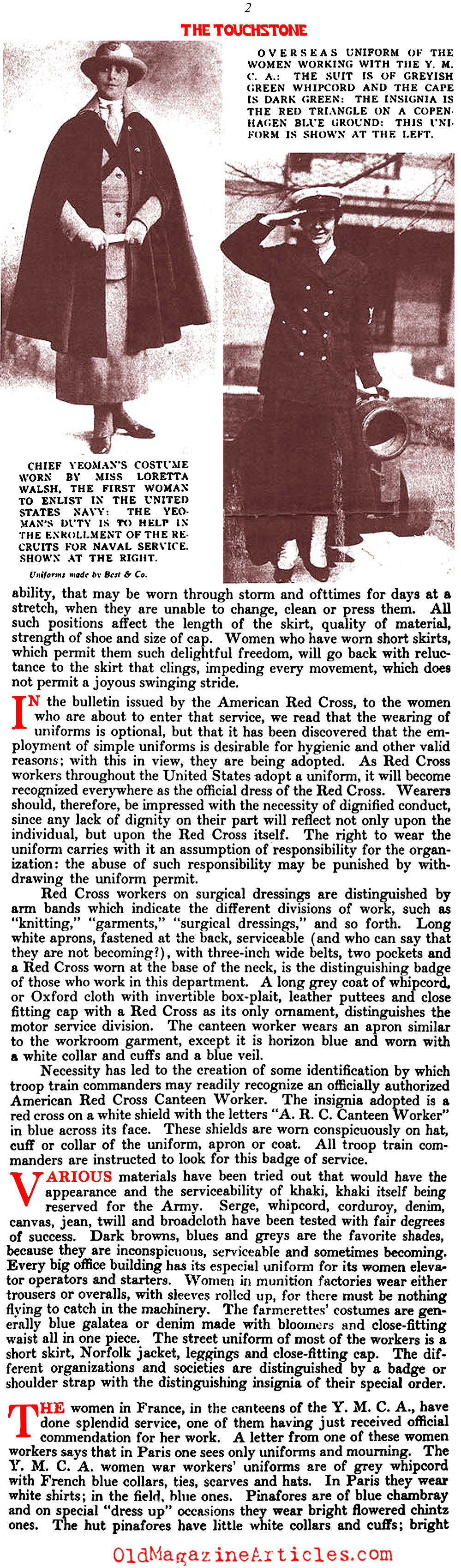 The Uniforms of Women War Workers (Touchstone Magazine, 1918)