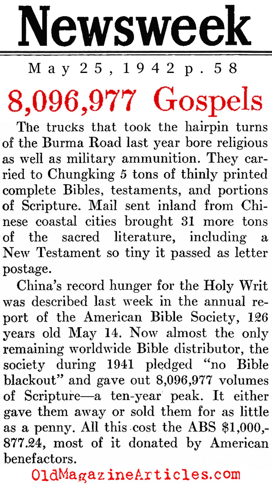 Spiritual Warfare (Newsweek Magazine, 1942)