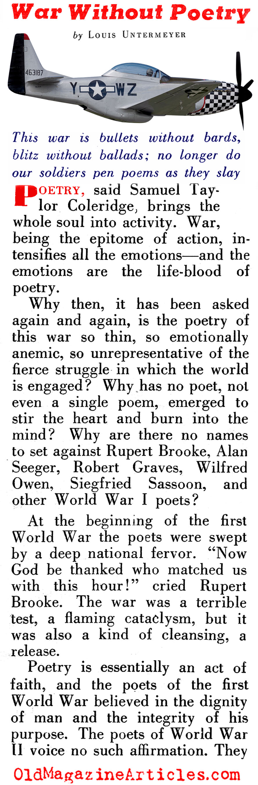 W.W. II and the Absent Poets (Pageant Magazine, 1944)