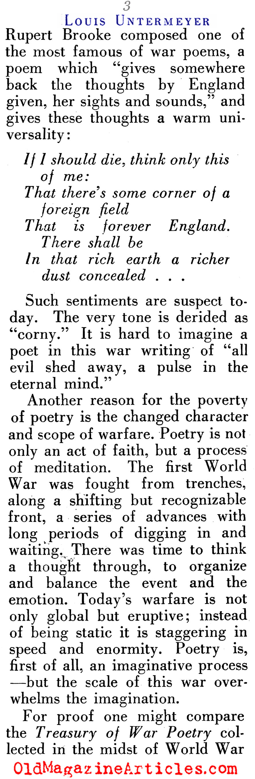 W.W. II and the Absent Poets (Pageant Magazine, 1944)