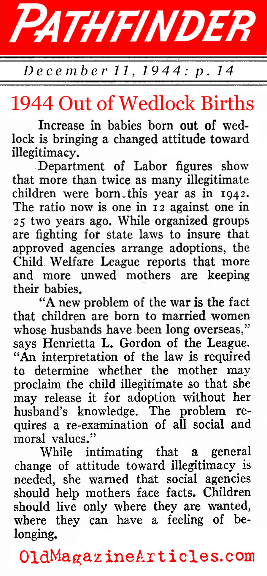 A Spike In Illegitimate Births (Pathfinder Magazine, 1944)