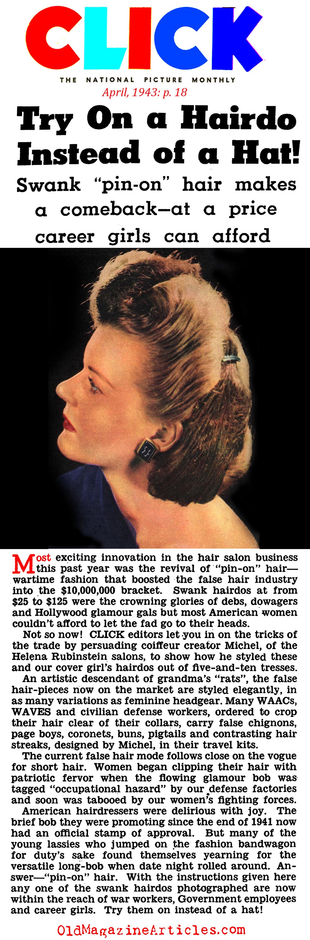 The Pin-On Hairdo: White Trash Triumph (Click Mahazine, 1943)