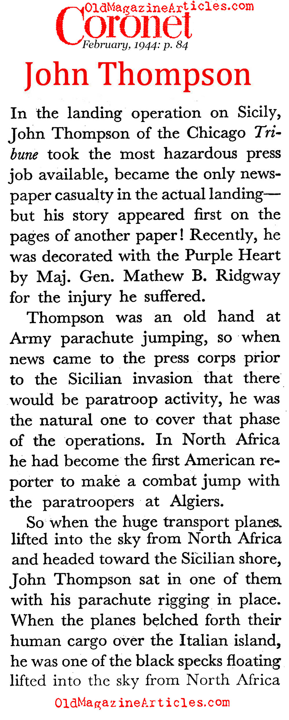 John Thompson of the Chicago Tribune<BR> (Coronet Magazine, 1944)