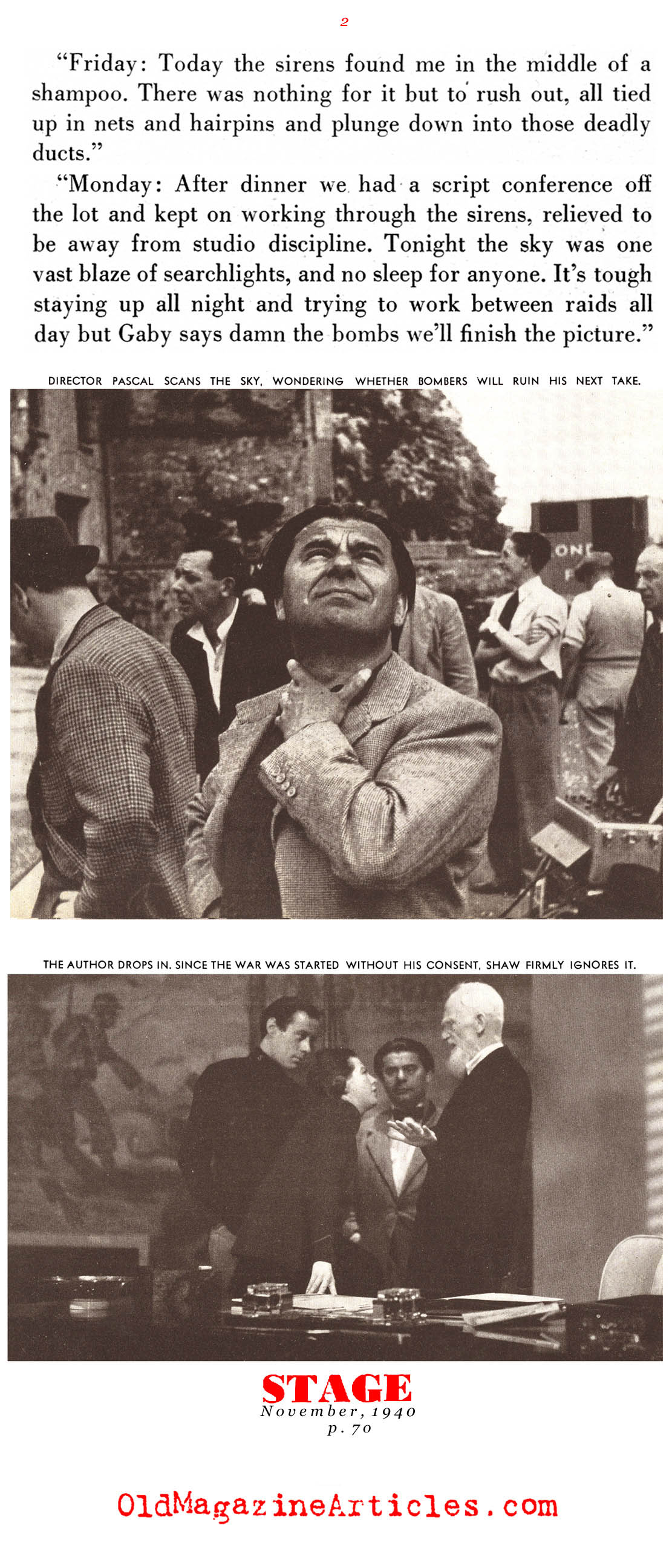 Shooting Scenes Between Air Raids (Stage Magazine, 1940)