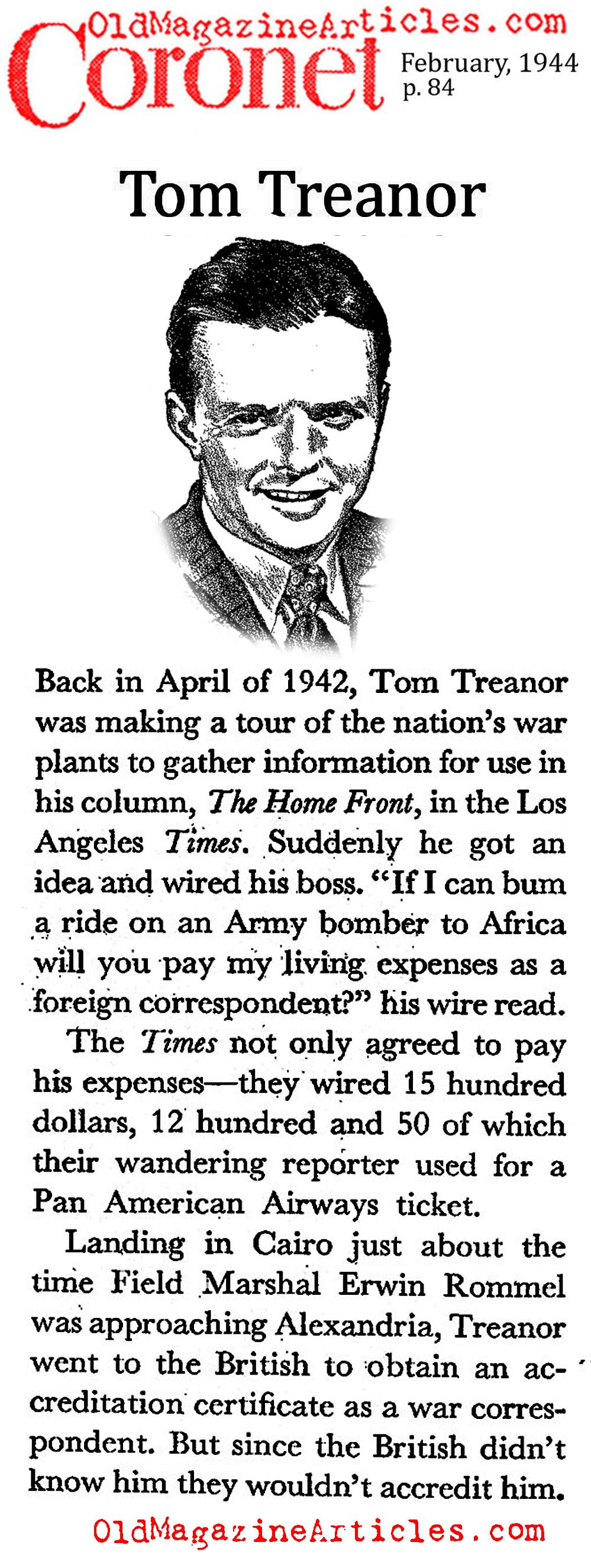 Tom Treanor of the L.A. Times (Coronet Magazine, 1944)