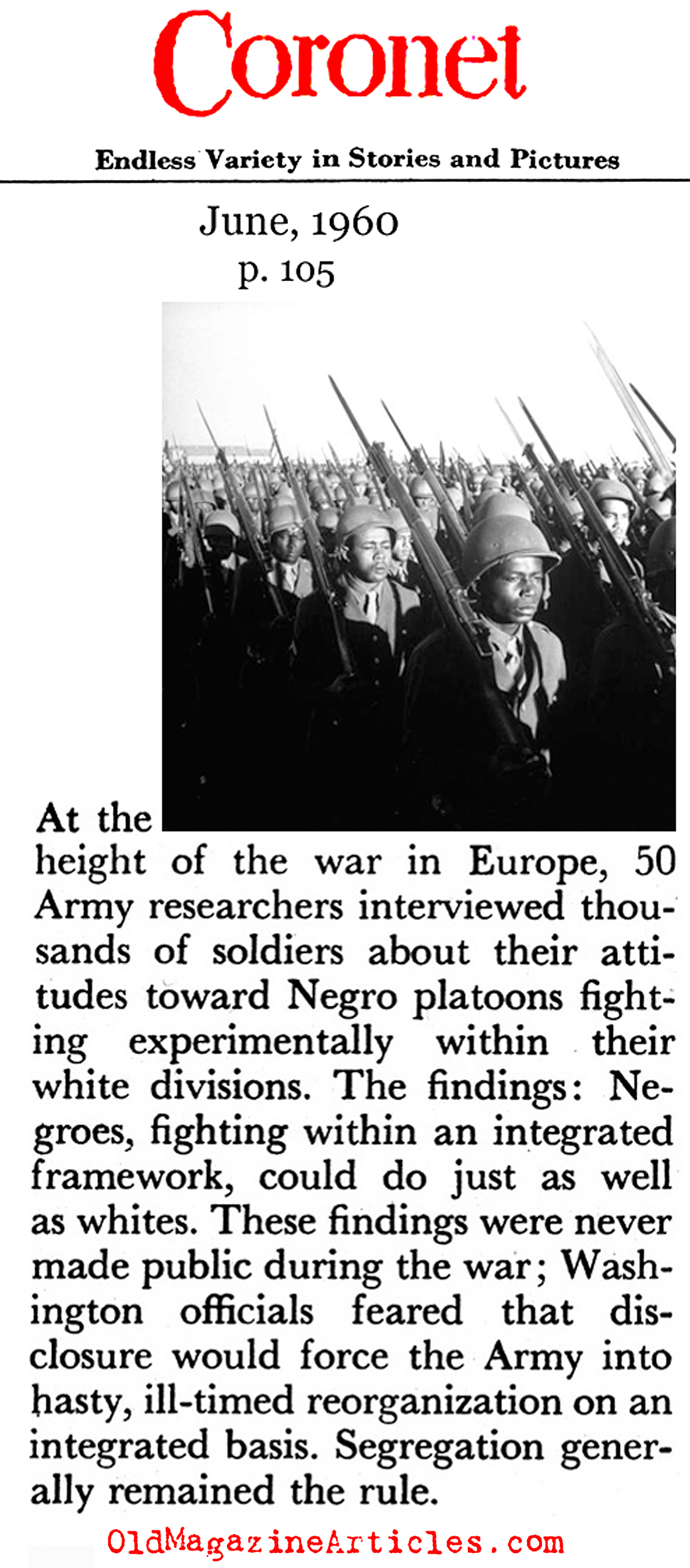 The Segregated U.S. Army (Coronet Magazine, 1960)