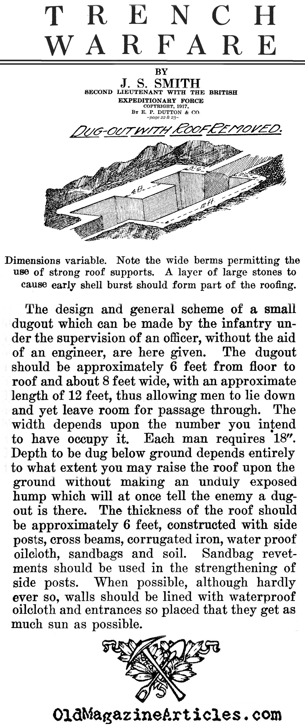 Notes on a British Front-Line Dugout (''Trench Warfare'', 1917)