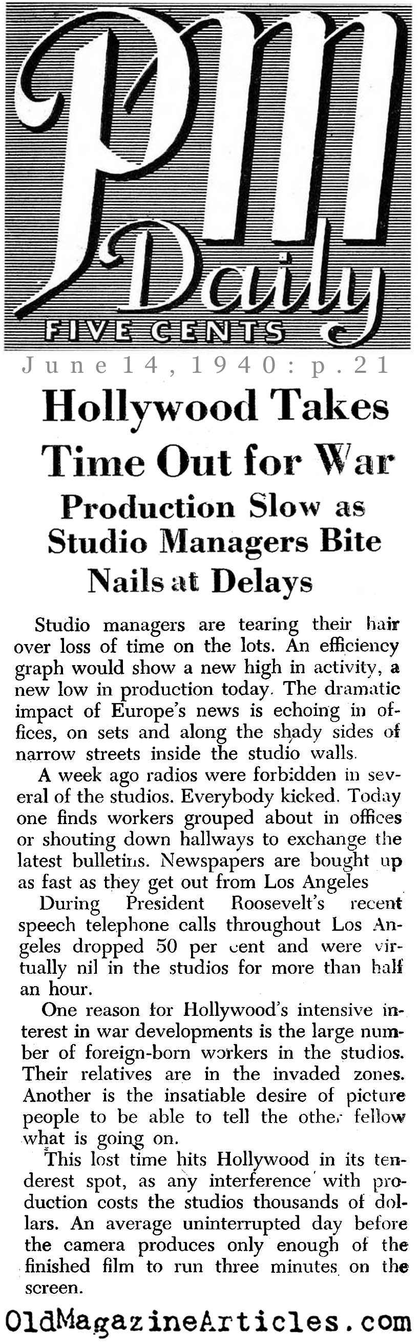 Production Delays (PM Tabloid, 1940)