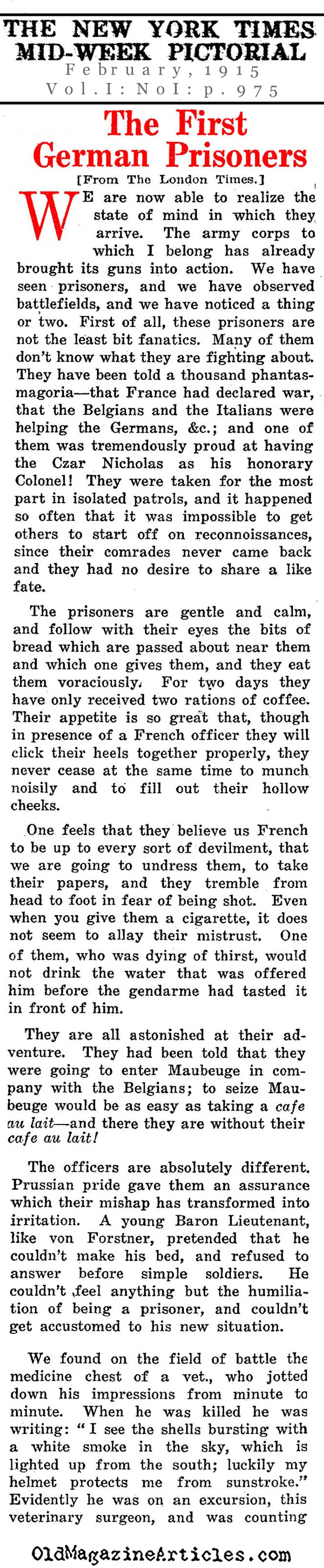 A Letter from One Who Saw the First German Prisoners (NY Times, 1915)