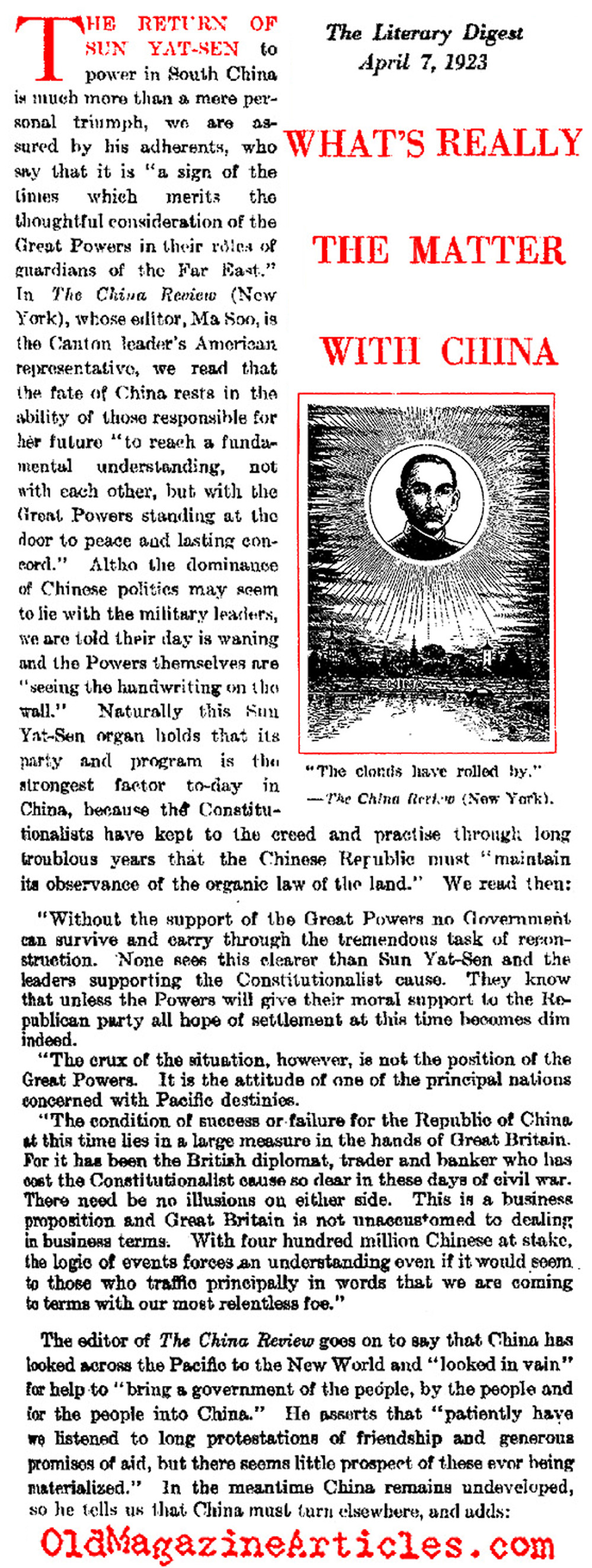 Sun Yat-sen is Returned to Power (Literary Digest, 1923)