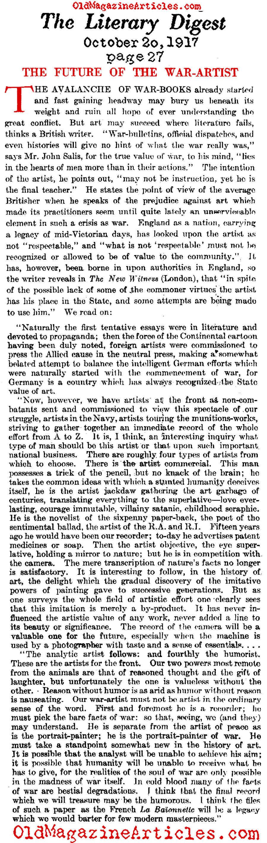 The Future of War-Artists (Literary Digest, 1917)