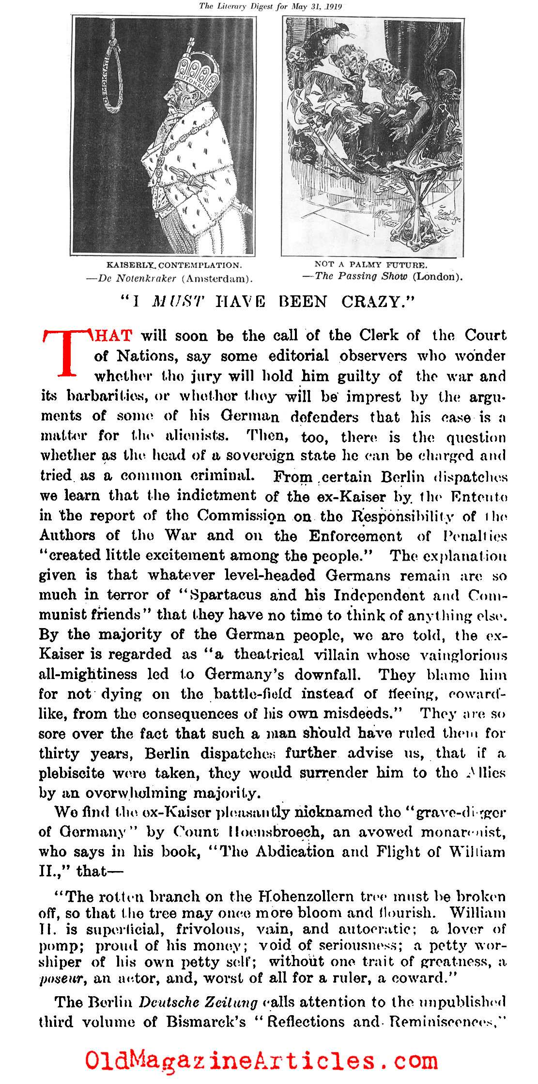 The Kaiser Condemned (The Literary Digest, 1919)