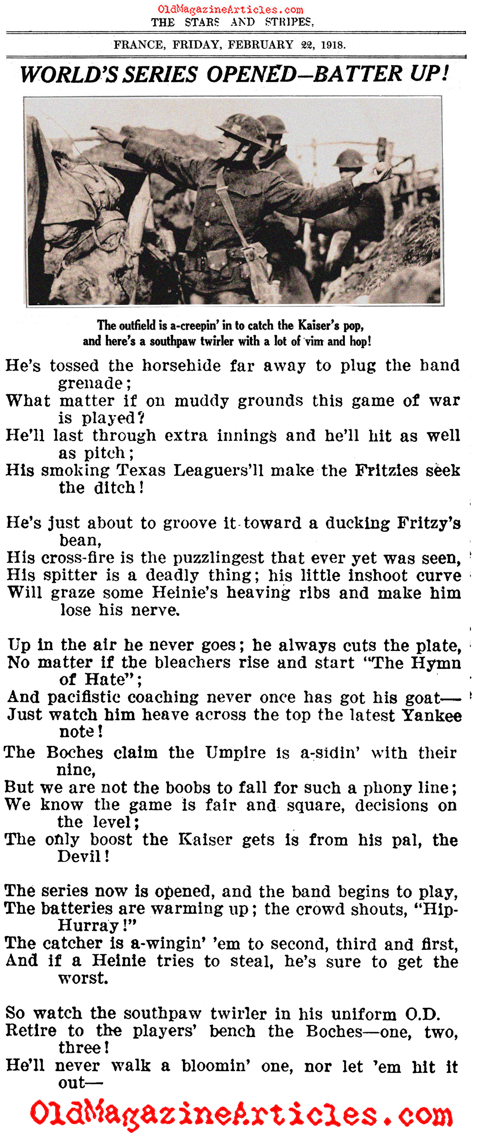 Baseball as Metaphor for War (The Stars and Stripes, 1918)