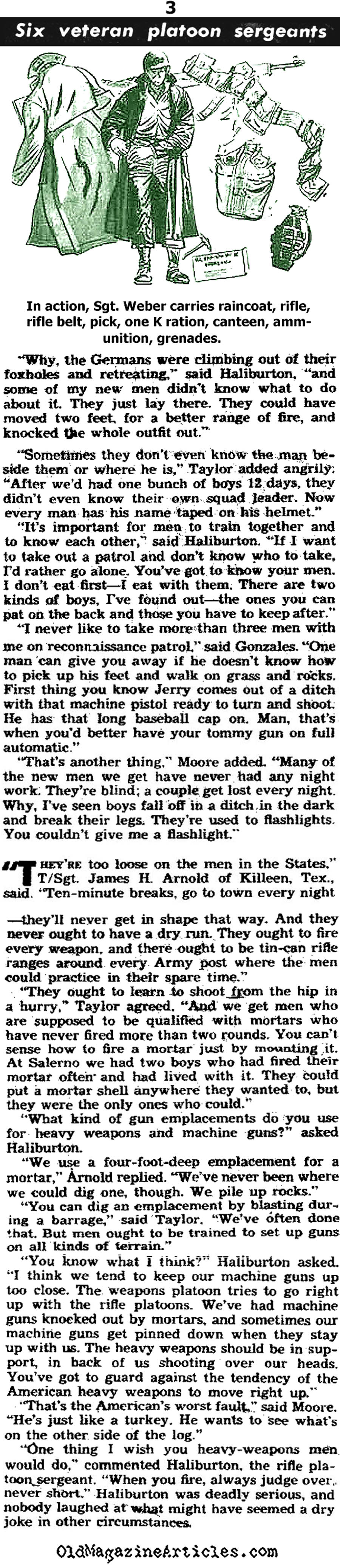 Front-Line Sergeants Talk Combat and Rant About Replacements  (Yank Magazine, 1945)
