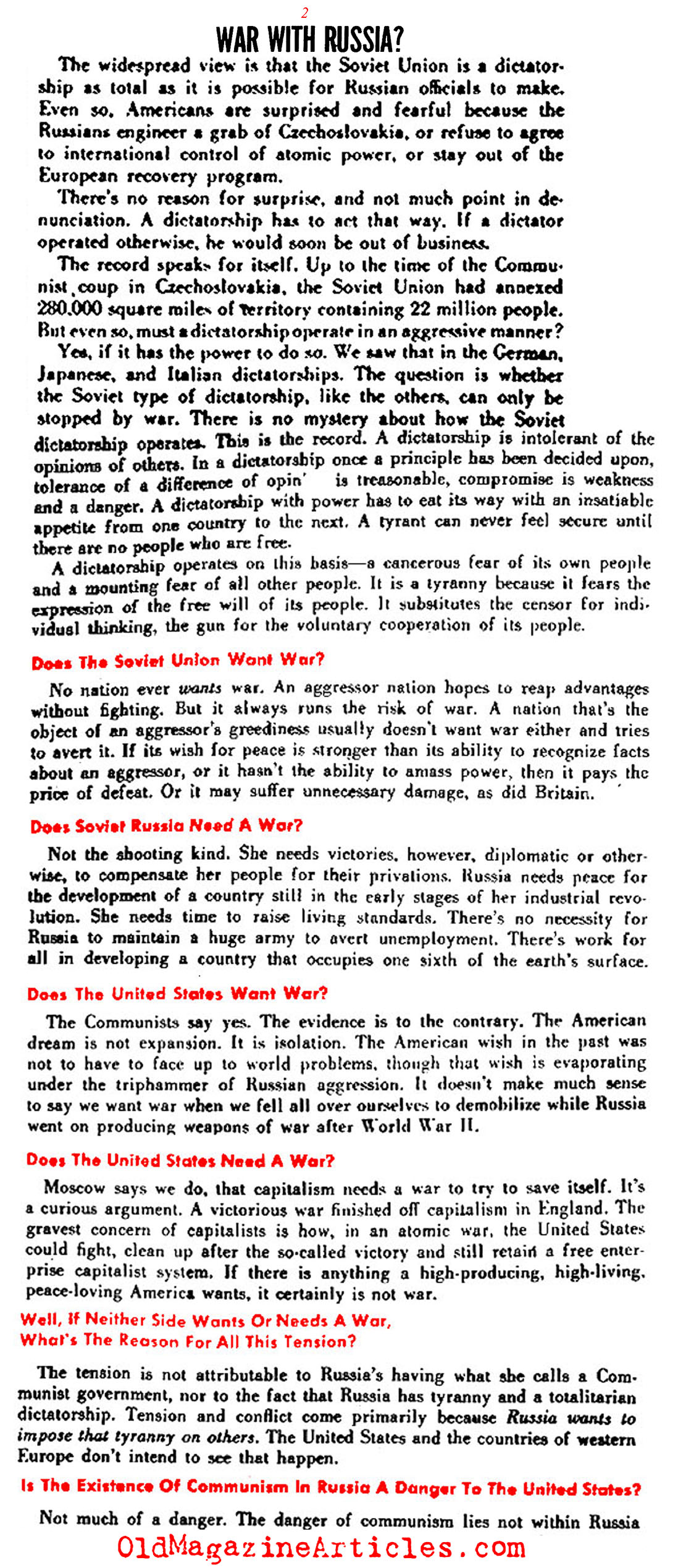 ''How Close are We to War with Russia?'' (See Magazine, 1948)