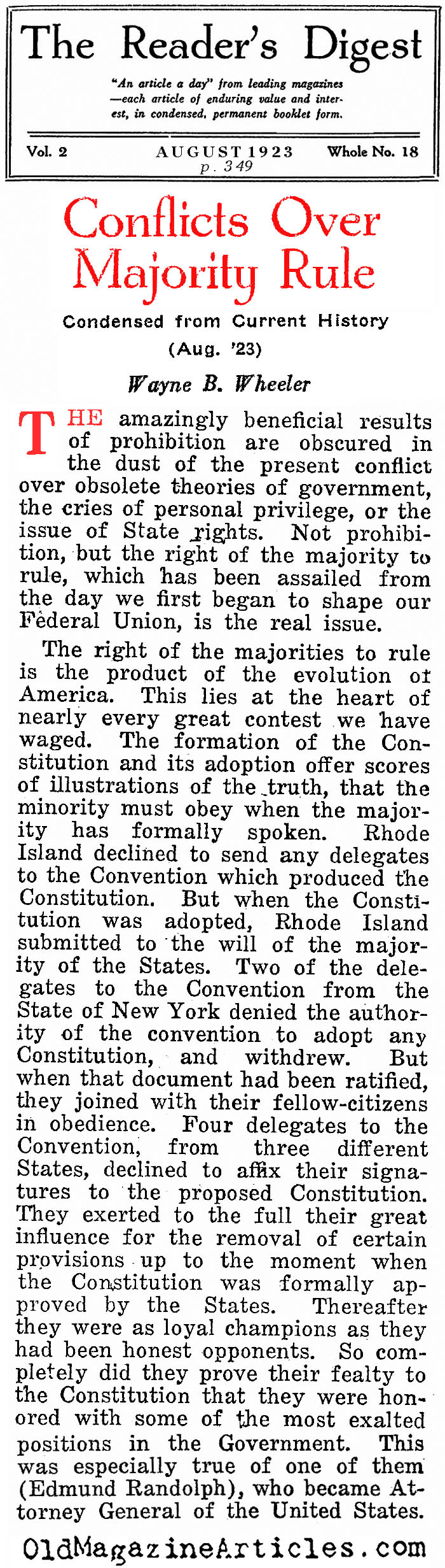 The ''Popularity'' of Prohibition (Reader's Digest, 1923) 