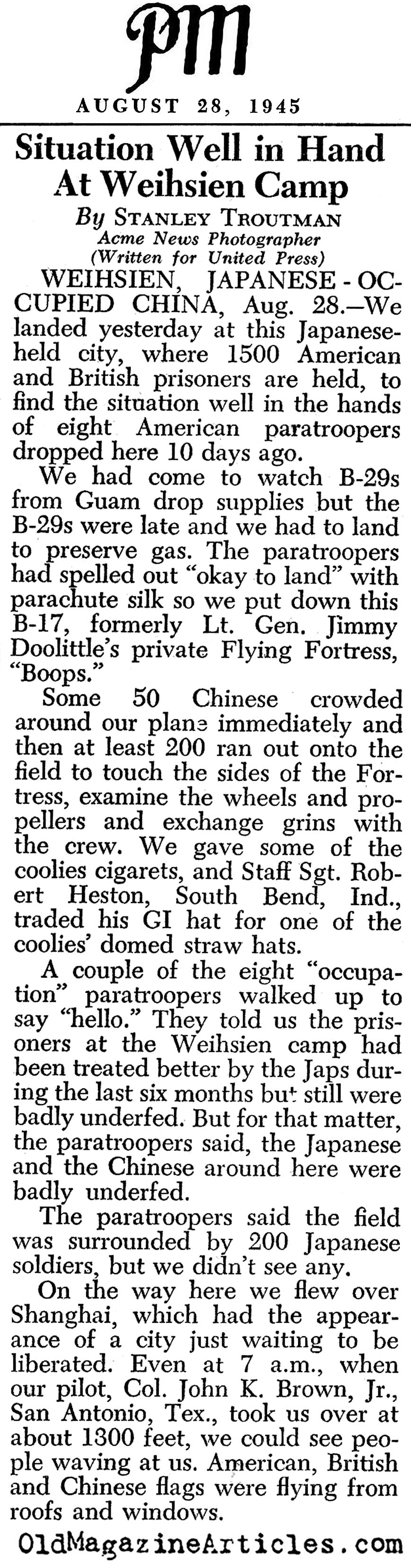 The Liberation of Allied POWs in China (PM Tabloid, 1945)