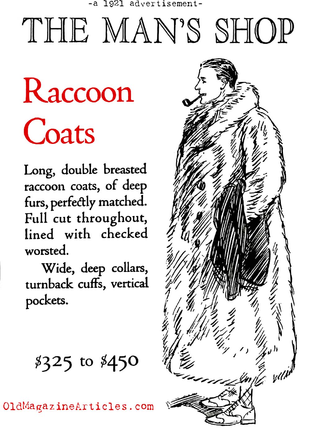Man at His Best: The Raccoon Coat   (Magazine Advertisement, 1921)