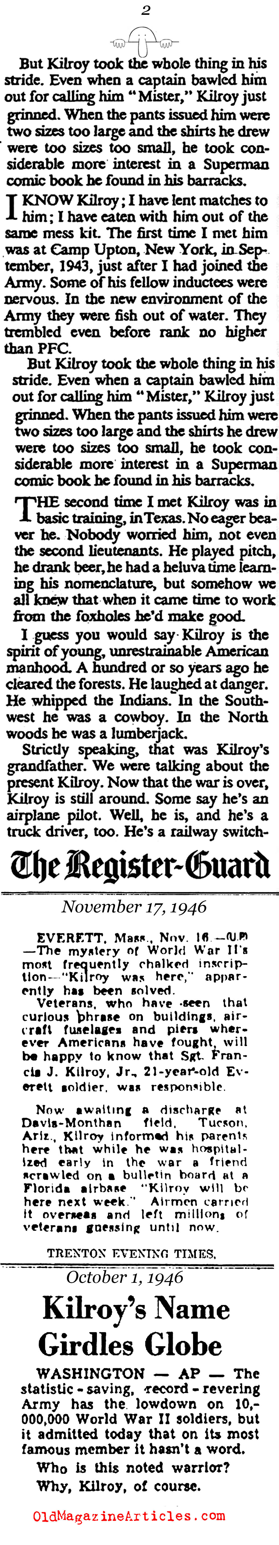 Who was Kilroy? (Various Sources, 1945 -7)