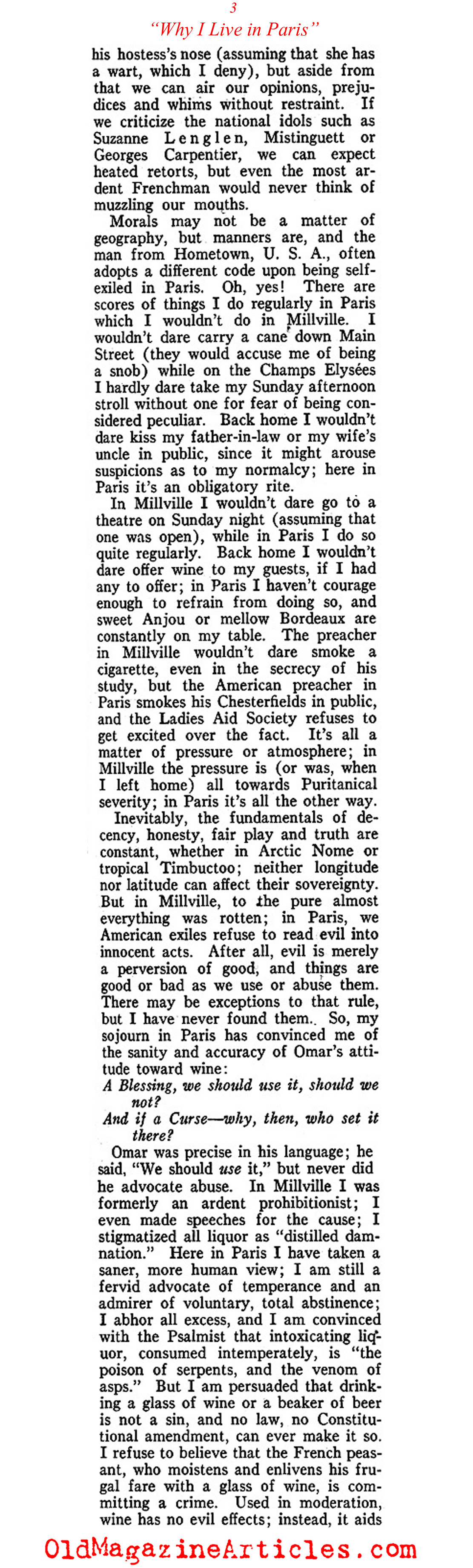 ''Why I Live in Paris'' by a Former American Soldier (American Legion Monthly, 1927)