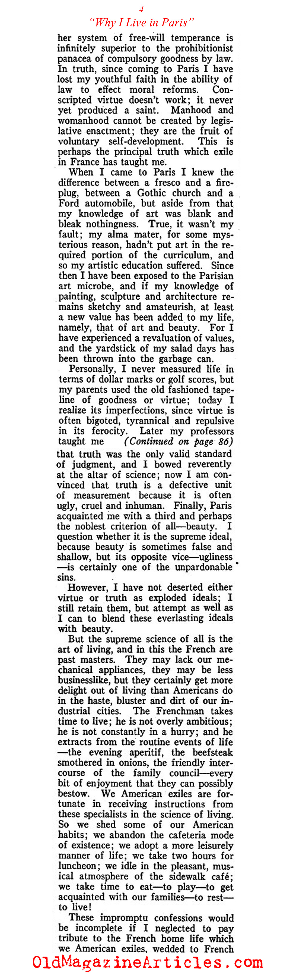 ''Why I Live in Paris'' by a Former American Soldier (American Legion Monthly, 1927)