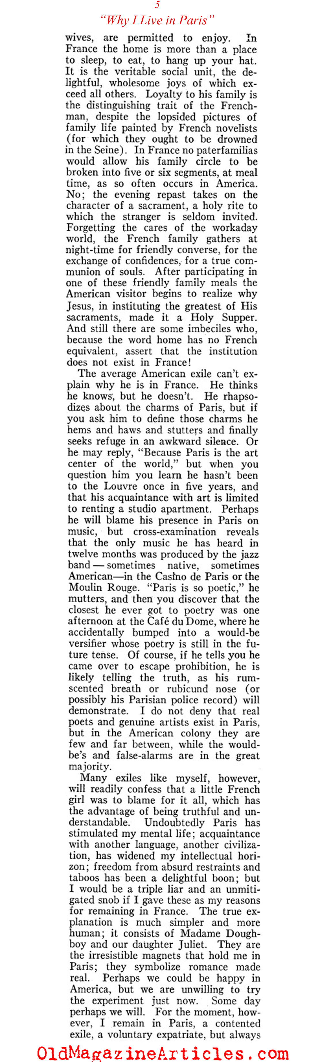 ''Why I Live in Paris'' by a Former American Soldier (American Legion Monthly, 1927)