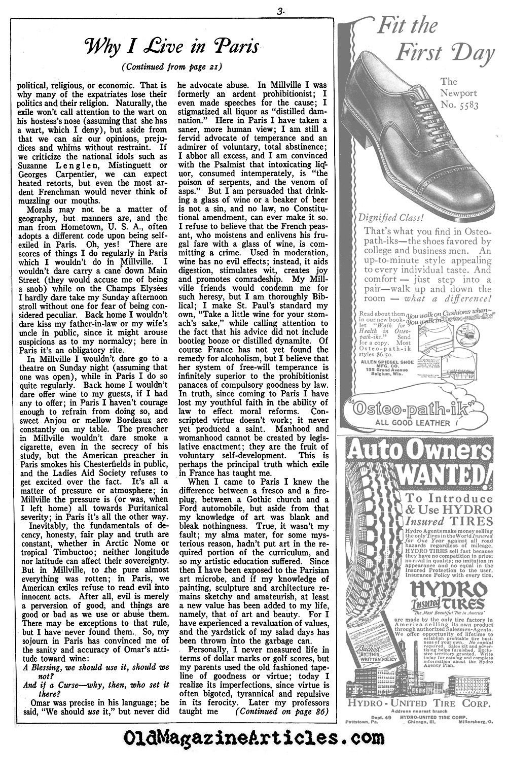 A Preference for France (American Legion Monthly, 1927)