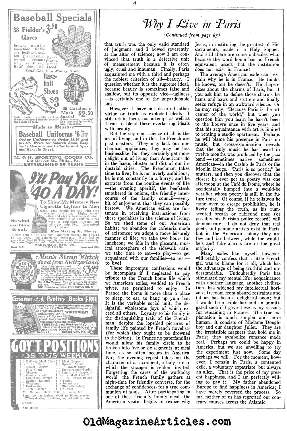 A Preference for France (American Legion Monthly, 1927)