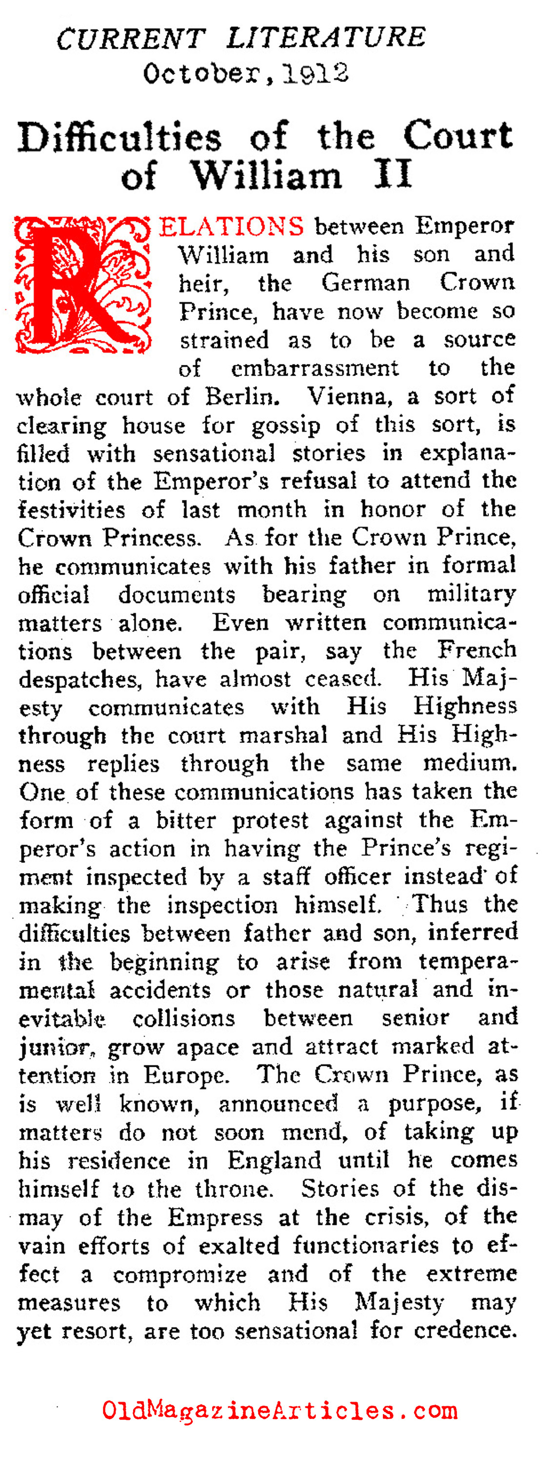 Father and Son Discord: Wilhelm II and the Crown Prince (Current Literature, 1912)