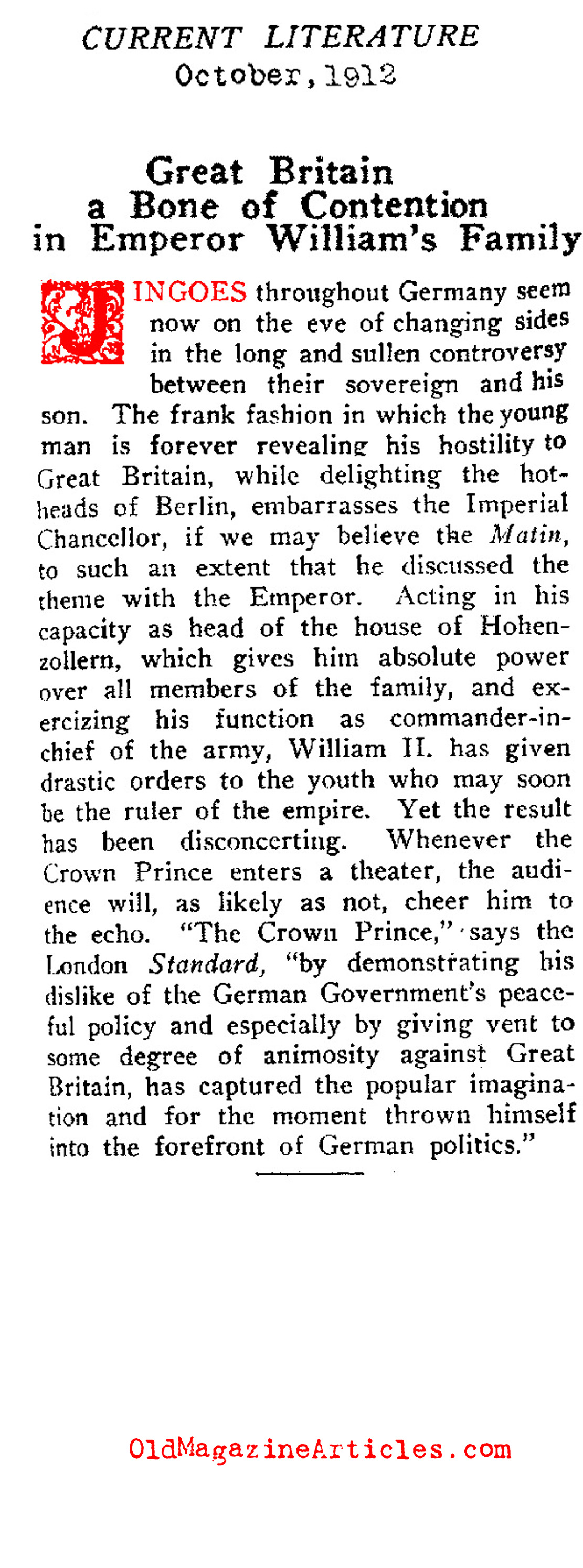 Father and Son Discord: Wilhelm II and the Crown Prince (Current Literature, 1912)