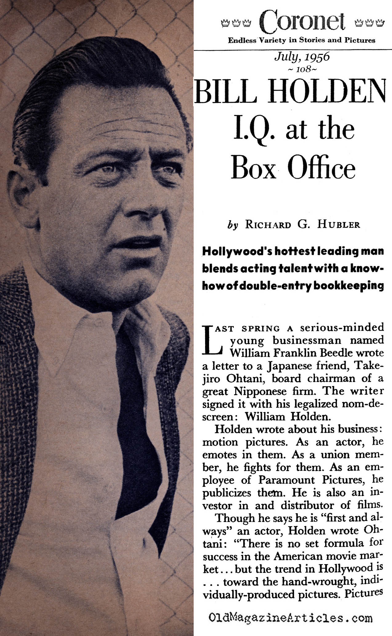 William Holden (Coronet Magazine, 1956)