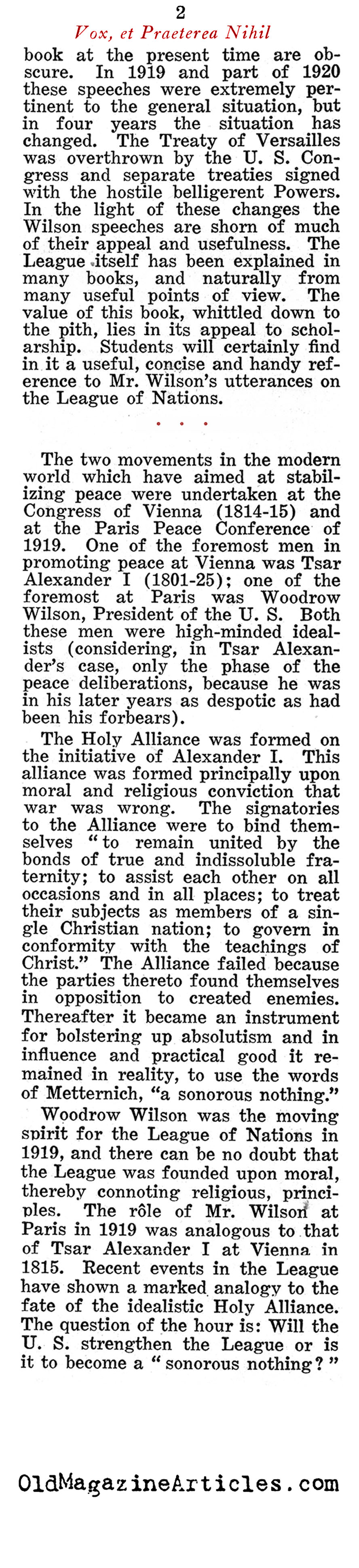 Wilson on the League (Time Magazine, 1923)